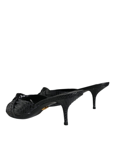 Dolce &amp; Gabbana Zwarte Leren Hakken Slides Sandalen Schoenen