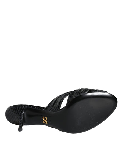 Dolce &amp; Gabbana Zwarte Leren Hakken Slides Sandalen Schoenen