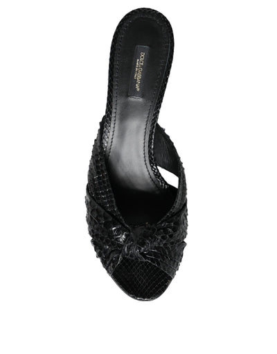 Dolce &amp; Gabbana Zwarte Leren Hakken Slides Sandalen Schoenen