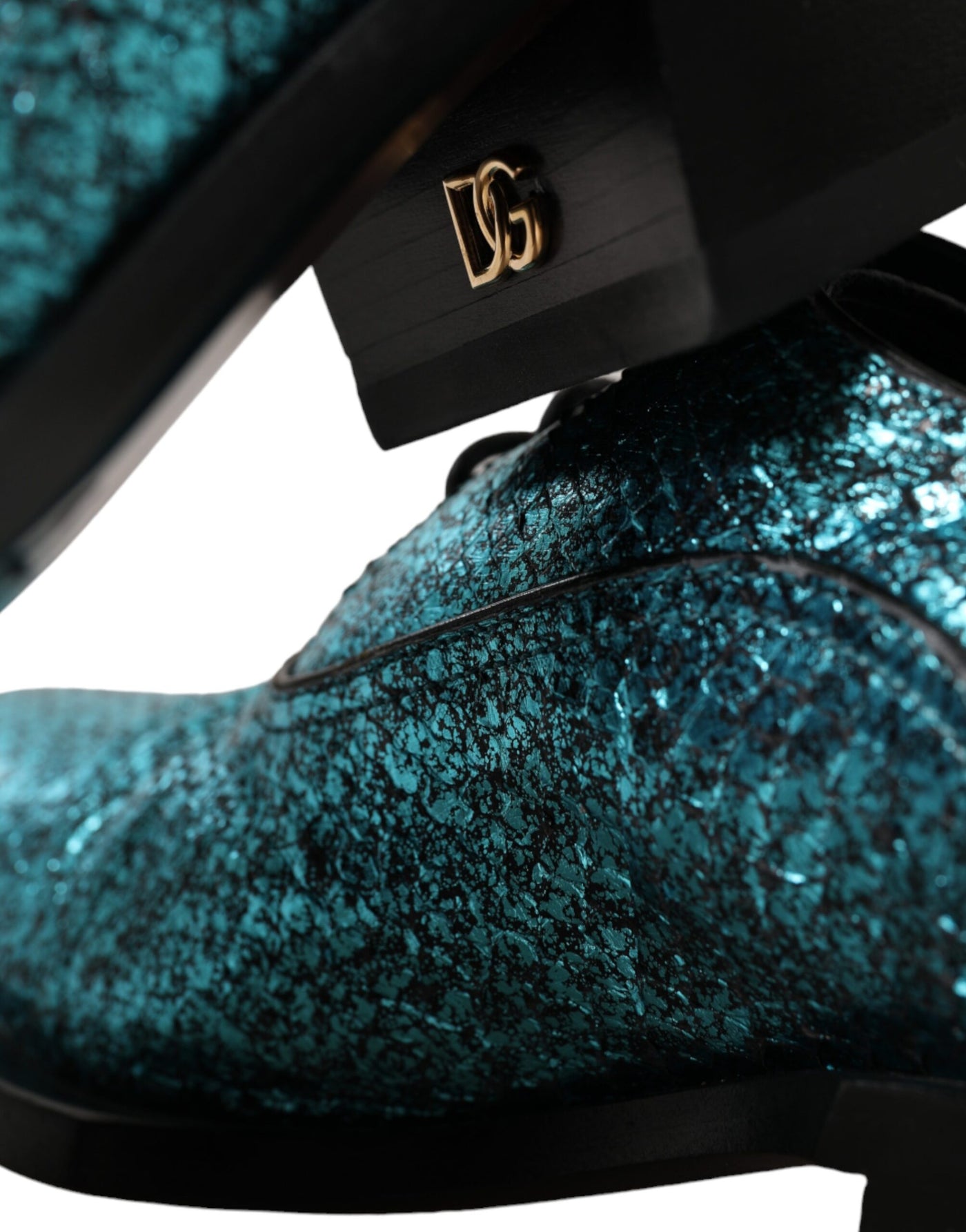 Dolce &amp; Gabbana blauwe leren derby schoenen met blokhak