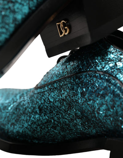 Dolce &amp; Gabbana blauwe leren derby schoenen met blokhak
