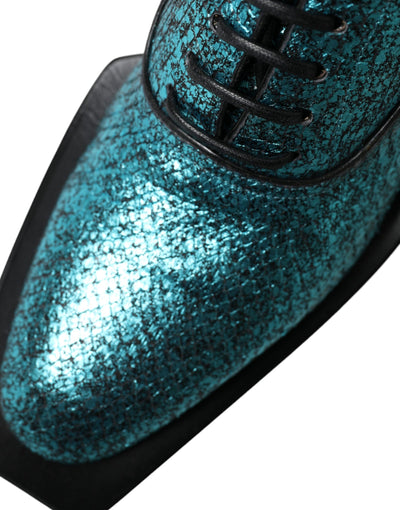 Dolce &amp; Gabbana blauwe leren derby schoenen met blokhak