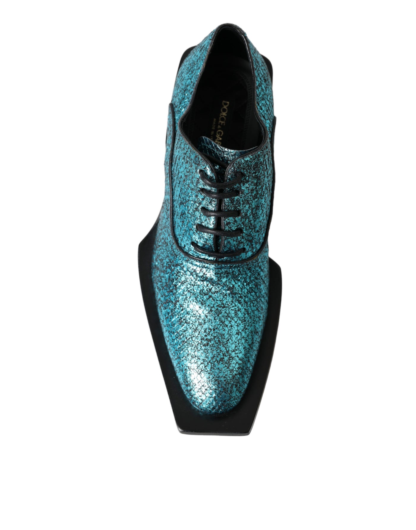 Dolce &amp; Gabbana blauwe leren derby schoenen met blokhak
