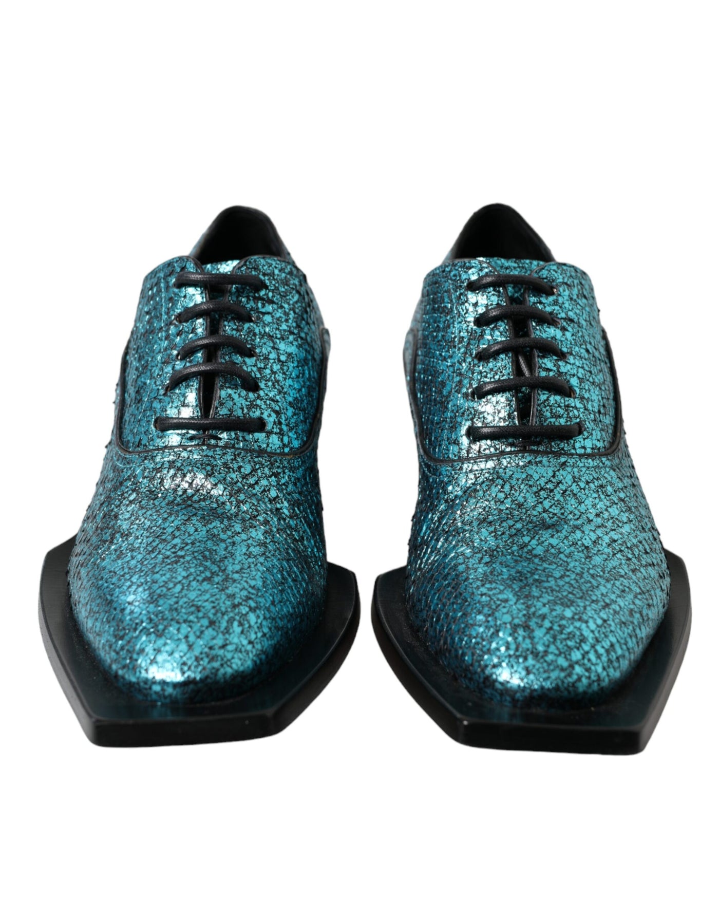 Dolce &amp; Gabbana blauwe leren derby schoenen met blokhak