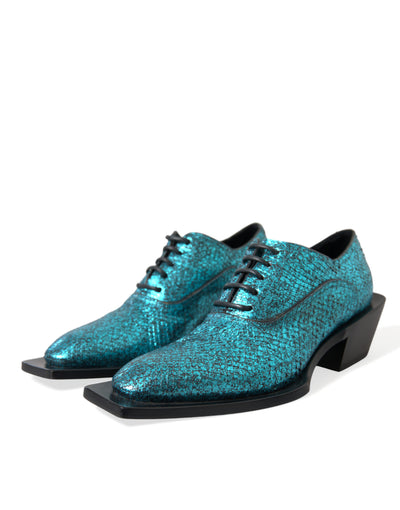 Dolce &amp; Gabbana blauwe leren derby schoenen met blokhak