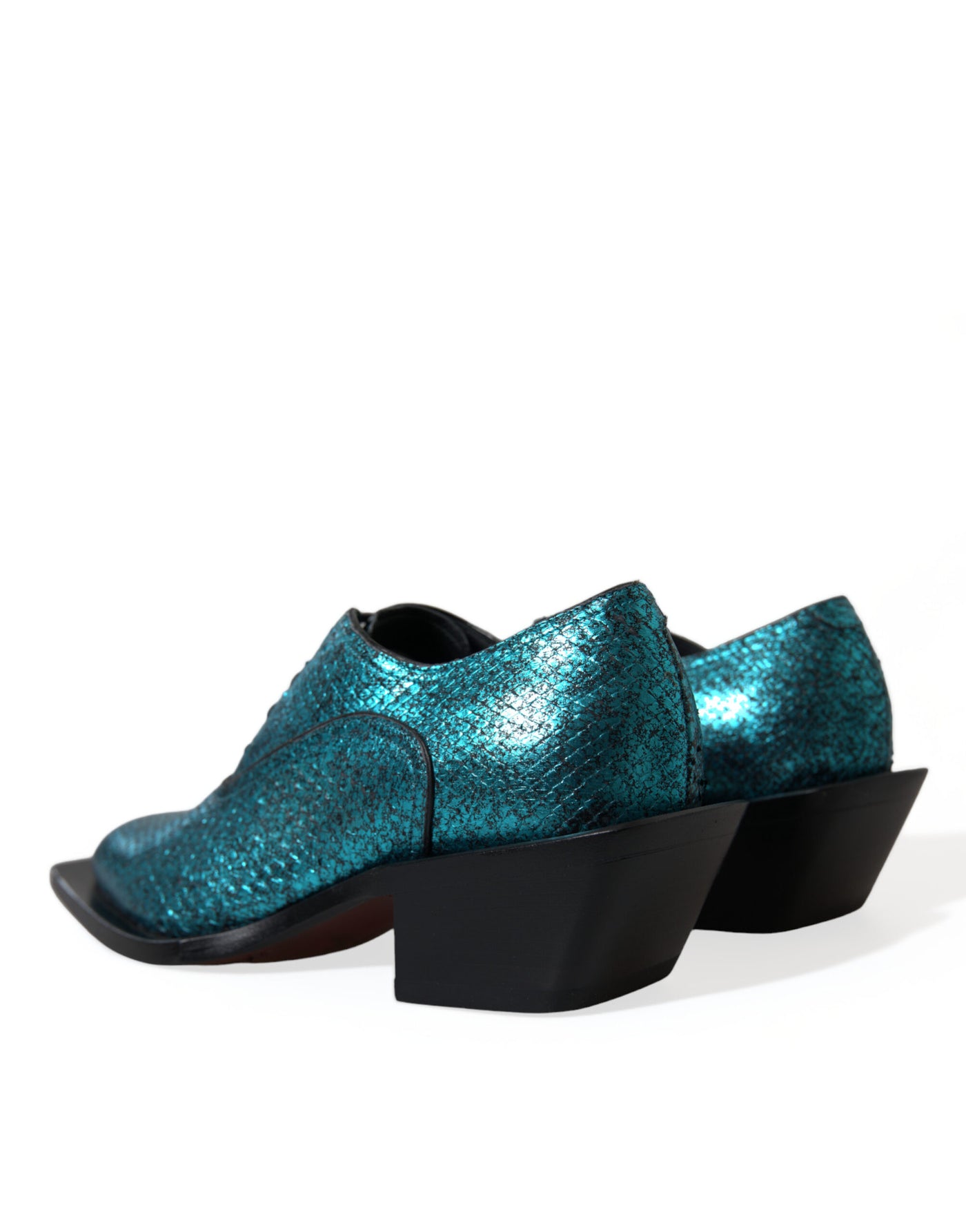 Dolce &amp; Gabbana blauwe leren derby schoenen met blokhak