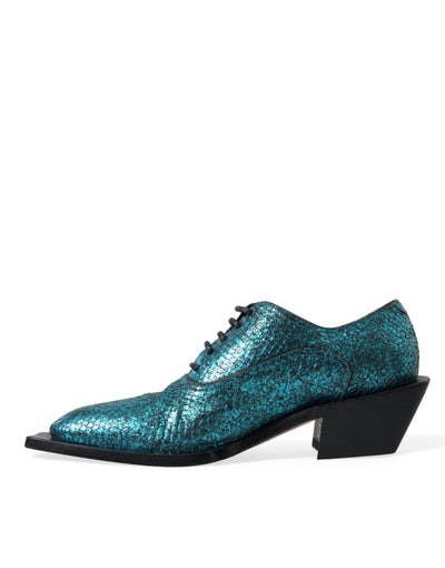 Dolce &amp; Gabbana blauwe leren derby schoenen met blokhak