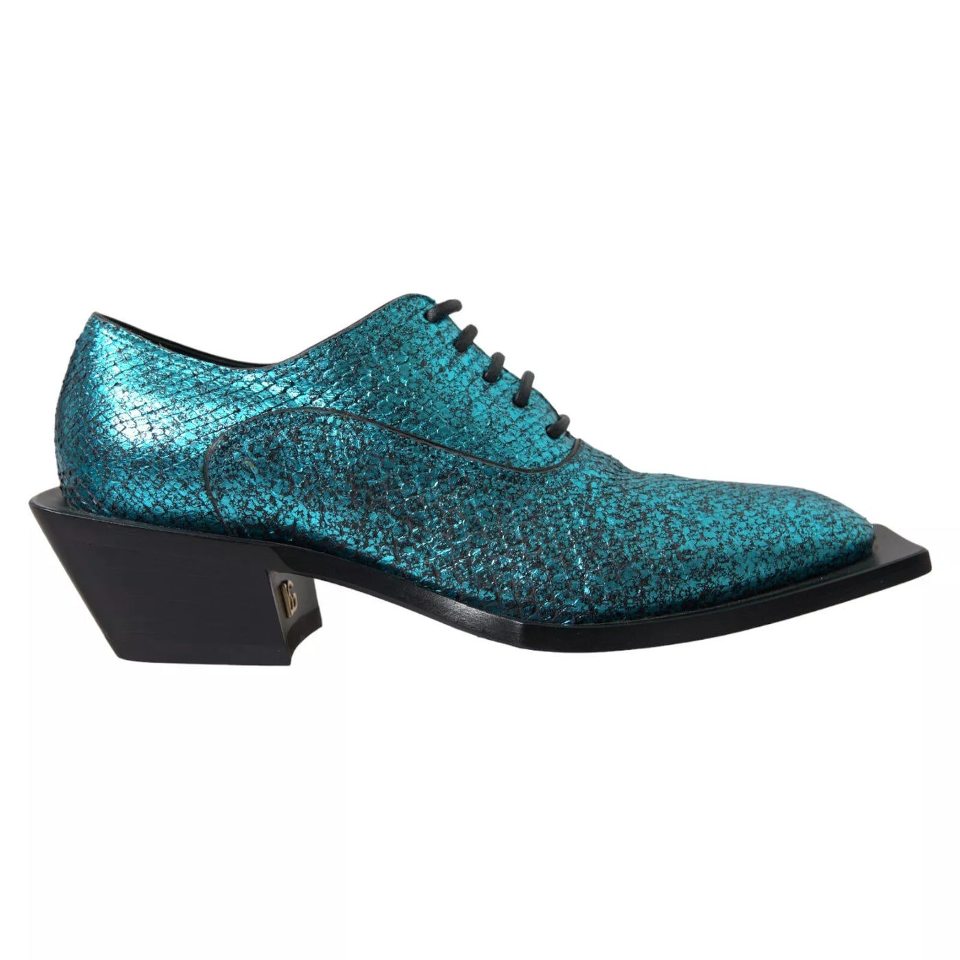 Dolce &amp; Gabbana blauwe leren derby schoenen met blokhak