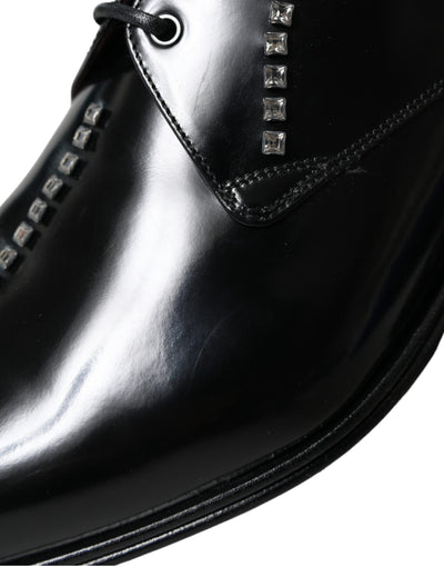 Dolce &amp; Gabbana Zwarte Leren Kristallen Formele Schoenen