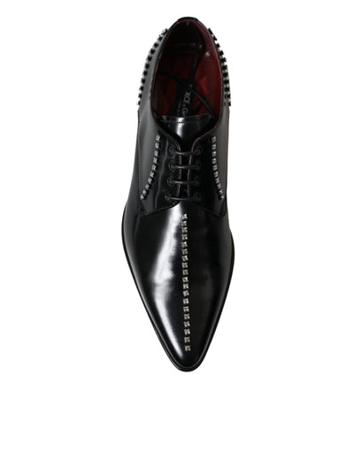 Dolce &amp; Gabbana Zwarte Leren Kristallen Formele Schoenen