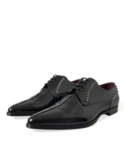 Dolce &amp; Gabbana Zwarte Leren Kristallen Formele Schoenen