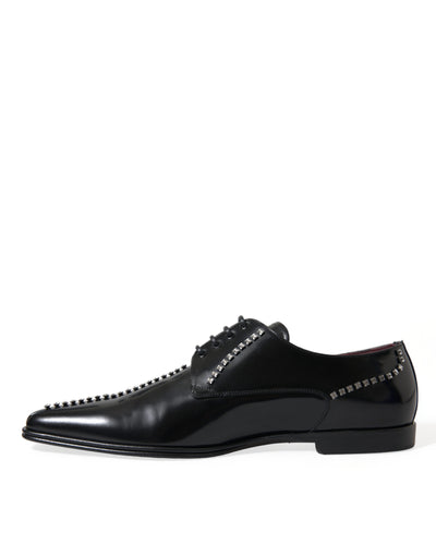 Dolce &amp; Gabbana Zwarte Leren Kristallen Formele Schoenen