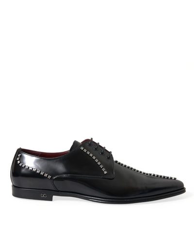 Dolce &amp; Gabbana Zwarte Leren Kristallen Formele Schoenen