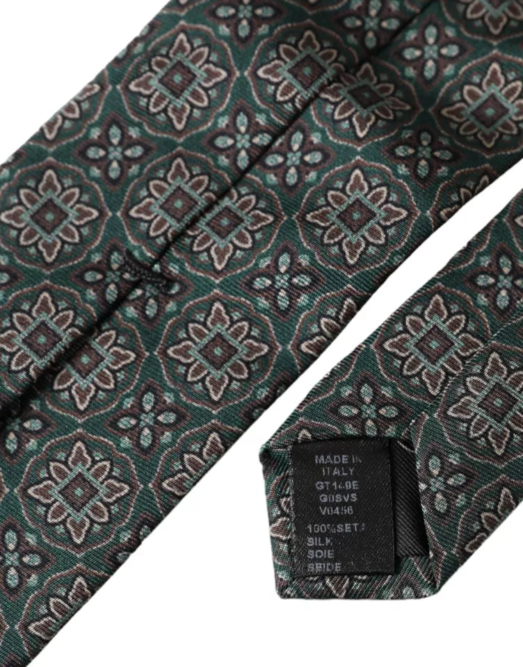 Cravate ajustable pour homme Dolce &amp; Gabbana en 100 % soie à motifs verts