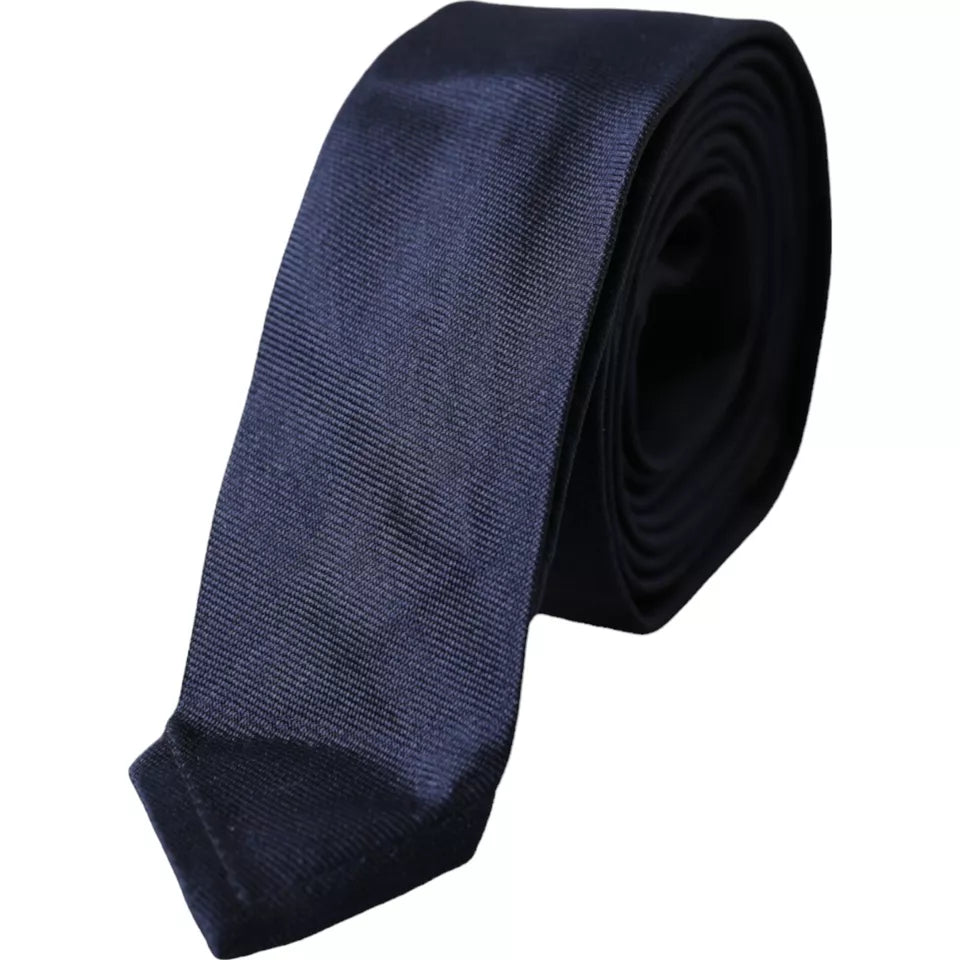 Cravate fine ajustable en soie bleu foncé Dolce &amp; Gabbana