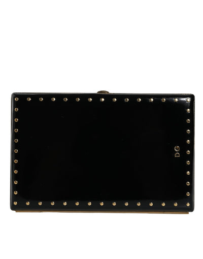 Sac à main de soirée Dolce &amp; Gabbana en cuir noir avec clous et cadre doré
