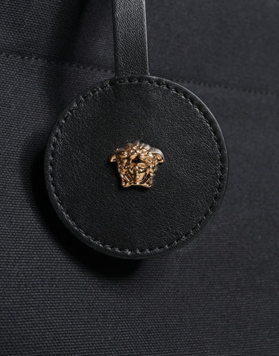 Sac fourre-tout à bandoulière en toile et cuir noir avec logo Versace