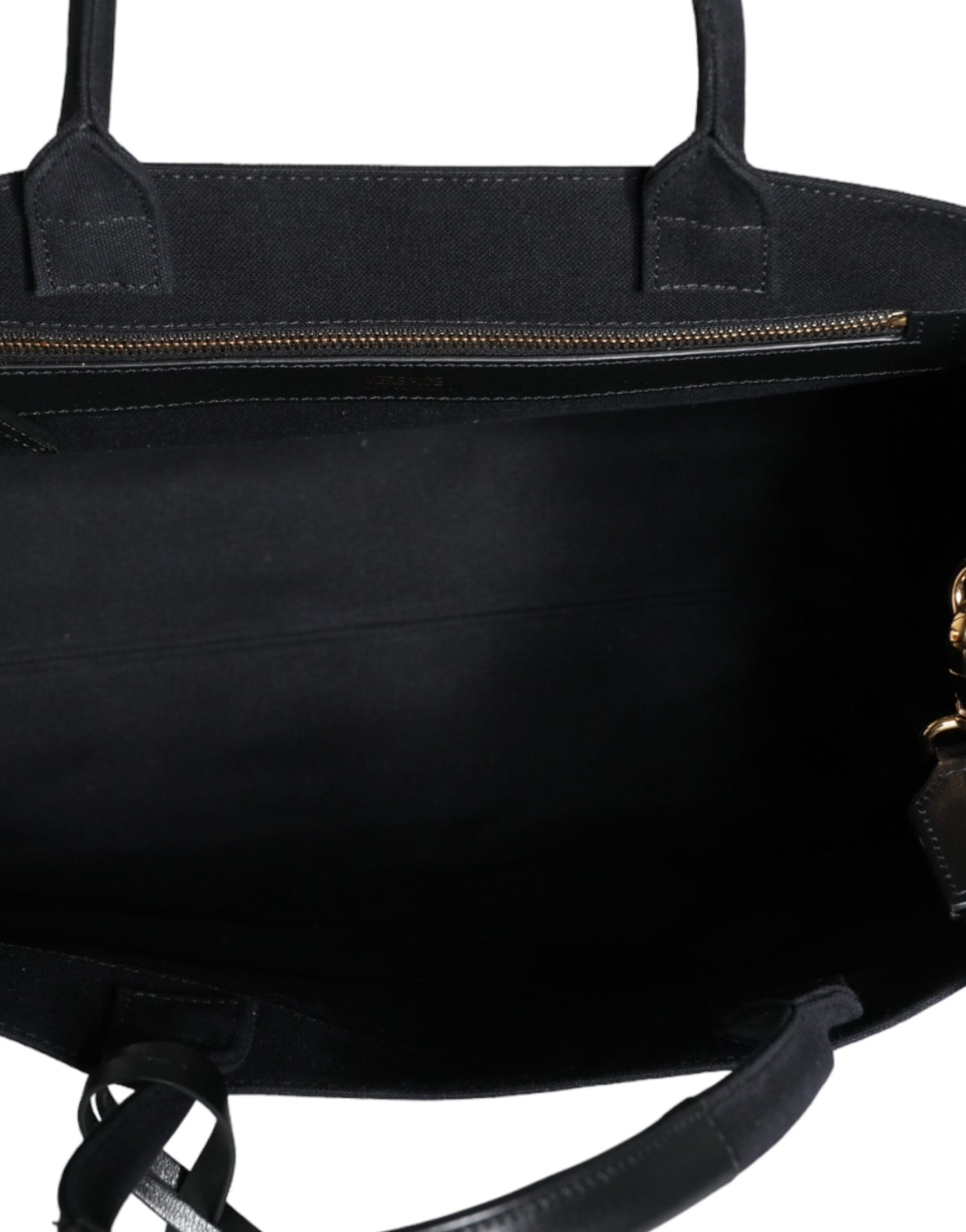 Sac fourre-tout à bandoulière en toile et cuir noir avec logo Versace