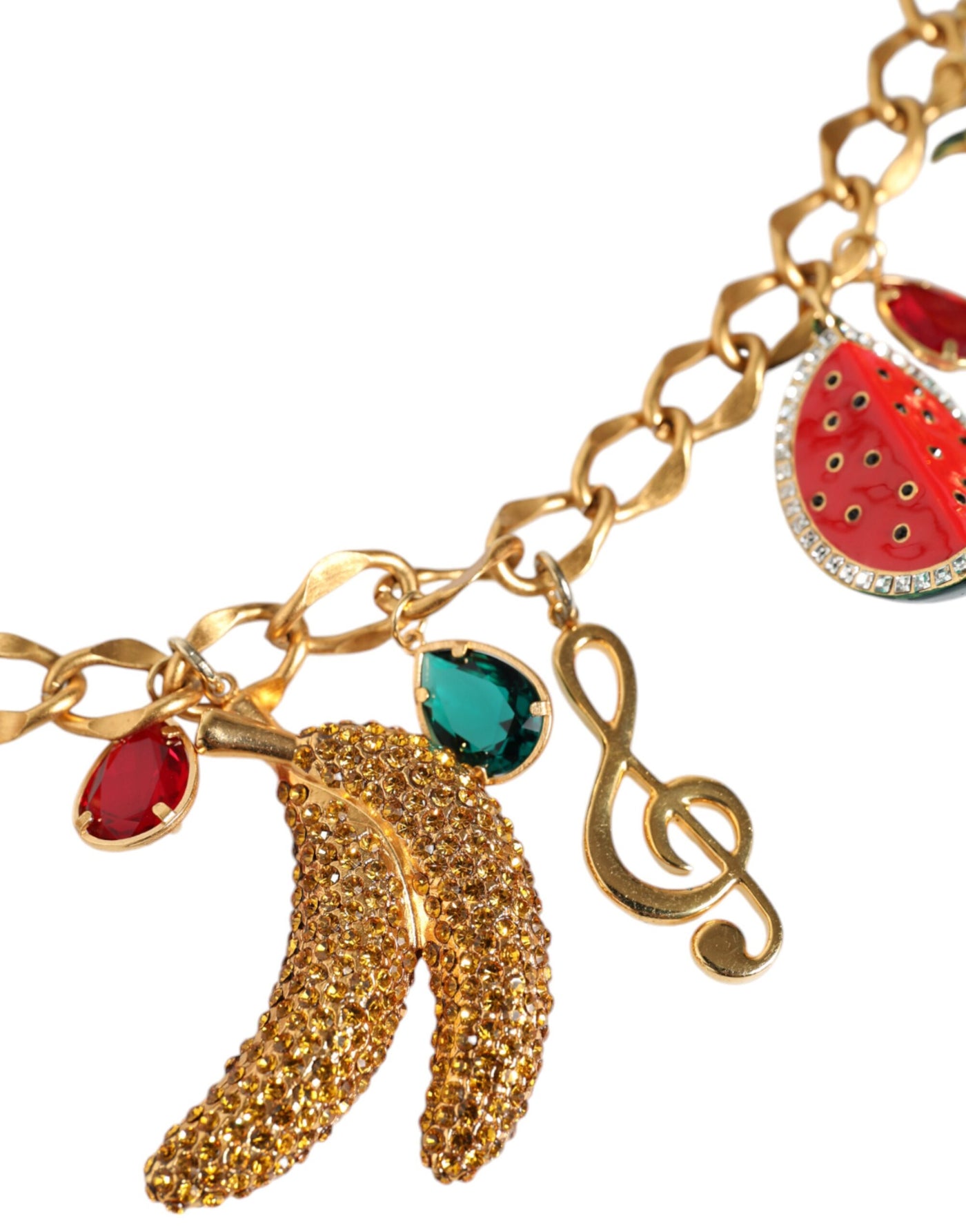 Dolce &amp; Gabbana Goudkleurige Messing Fruitige Kristal Versierde Tailleketting Riem
