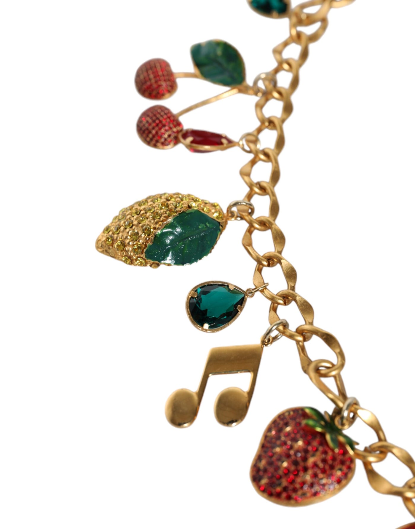 Dolce &amp; Gabbana Goudkleurige Messing Fruitige Kristal Versierde Tailleketting Riem
