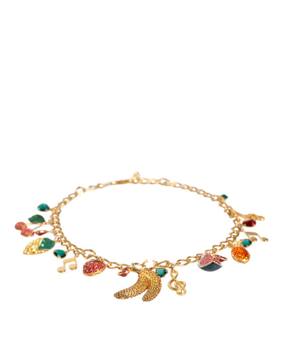 Dolce &amp; Gabbana Goudkleurige Messing Fruitige Kristal Versierde Tailleketting Riem