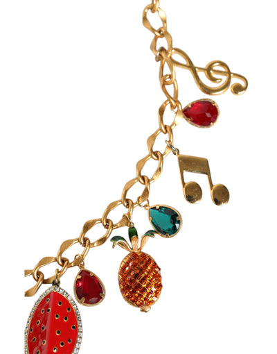 Dolce &amp; Gabbana Goudkleurige Messing Fruitige Kristal Versierde Tailleketting Riem