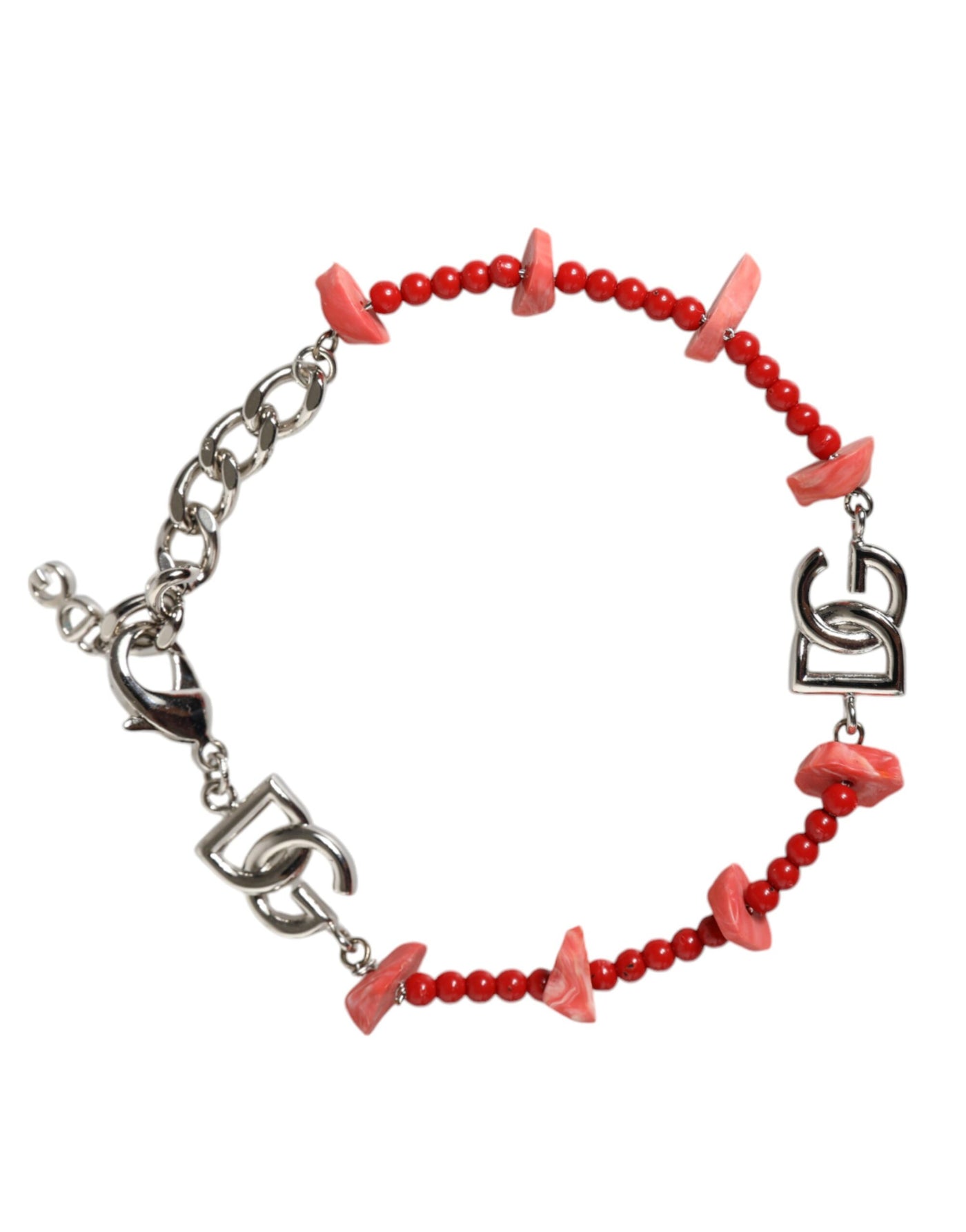 Dolce &amp; Gabbana zilverkleurige DG-logo-kettingarmband met messing kralen en hars