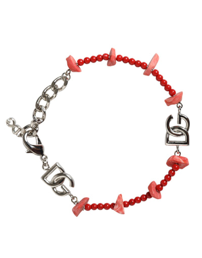 Dolce &amp; Gabbana zilverkleurige DG-logo-kettingarmband met messing kralen en hars