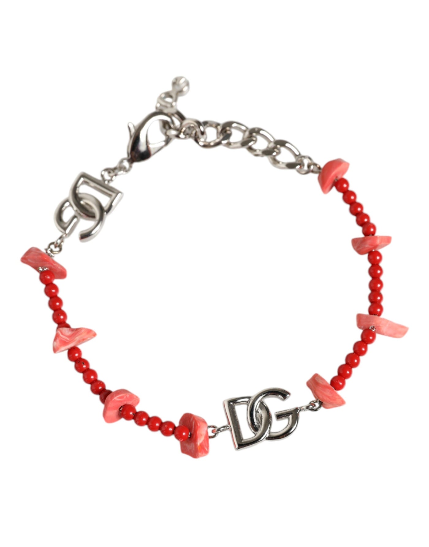 Dolce &amp; Gabbana zilverkleurige DG-logo-kettingarmband met messing kralen en hars