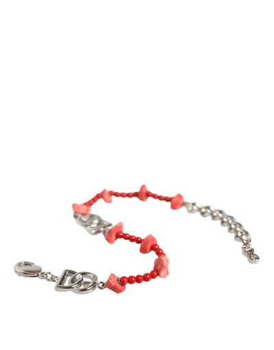 Dolce &amp; Gabbana zilverkleurige DG-logo-kettingarmband met messing kralen en hars