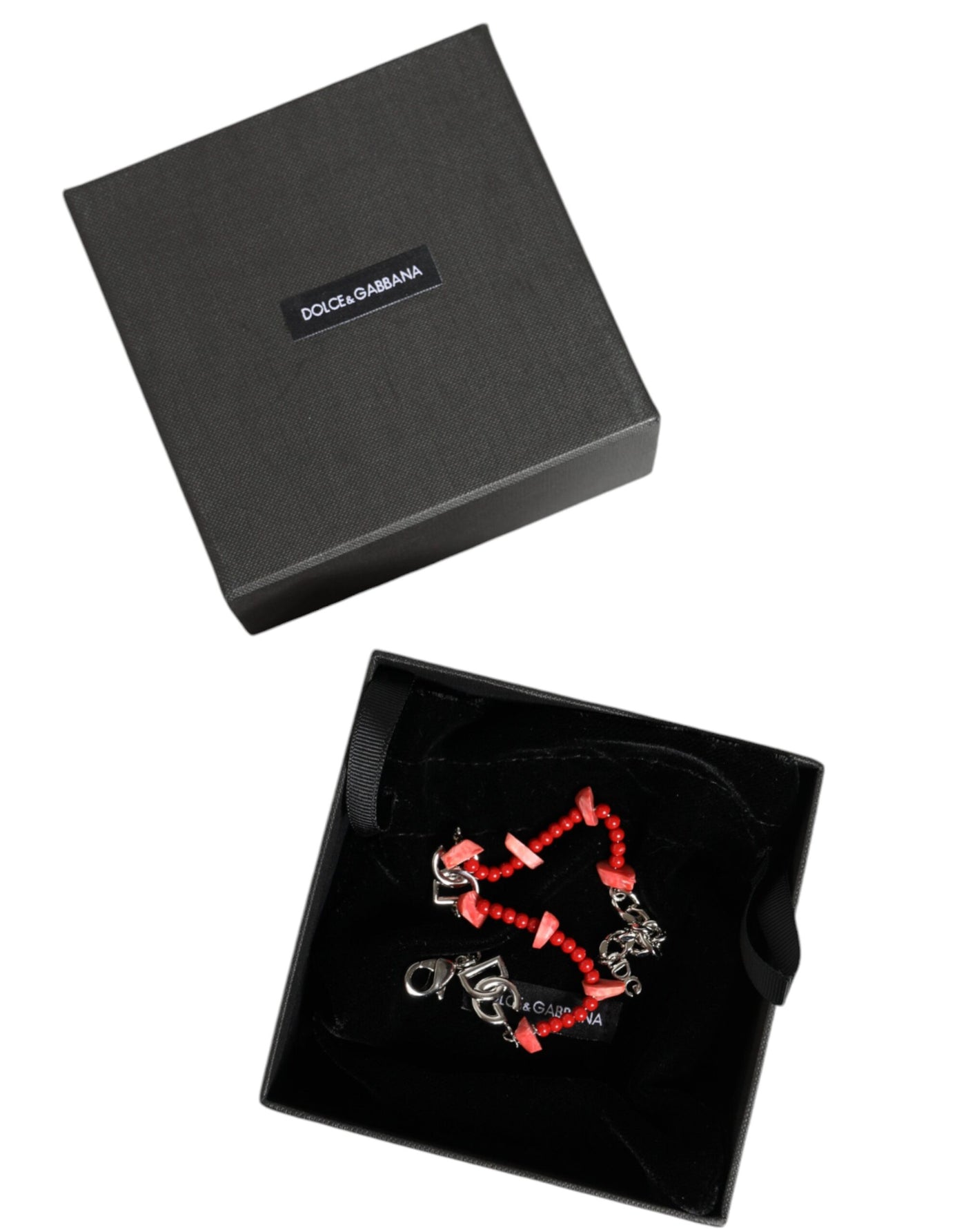 Dolce &amp; Gabbana zilverkleurige DG-logo-kettingarmband met messing kralen en hars