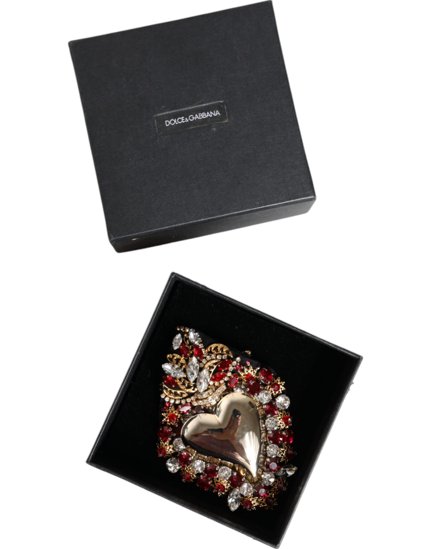 Dolce &amp; Gabbana Gouden Messing Sacred Heart Kristal Versierde Broche