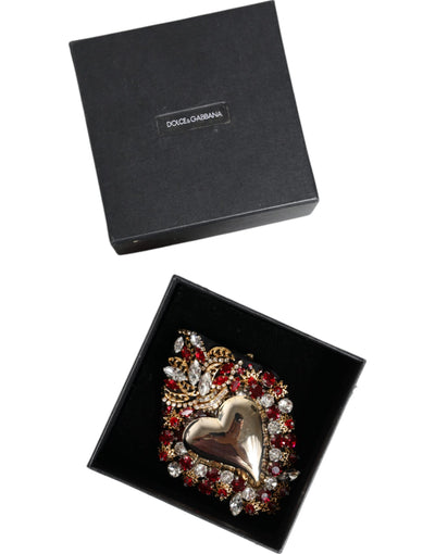 Dolce &amp; Gabbana Gouden Messing Sacred Heart Kristal Versierde Broche