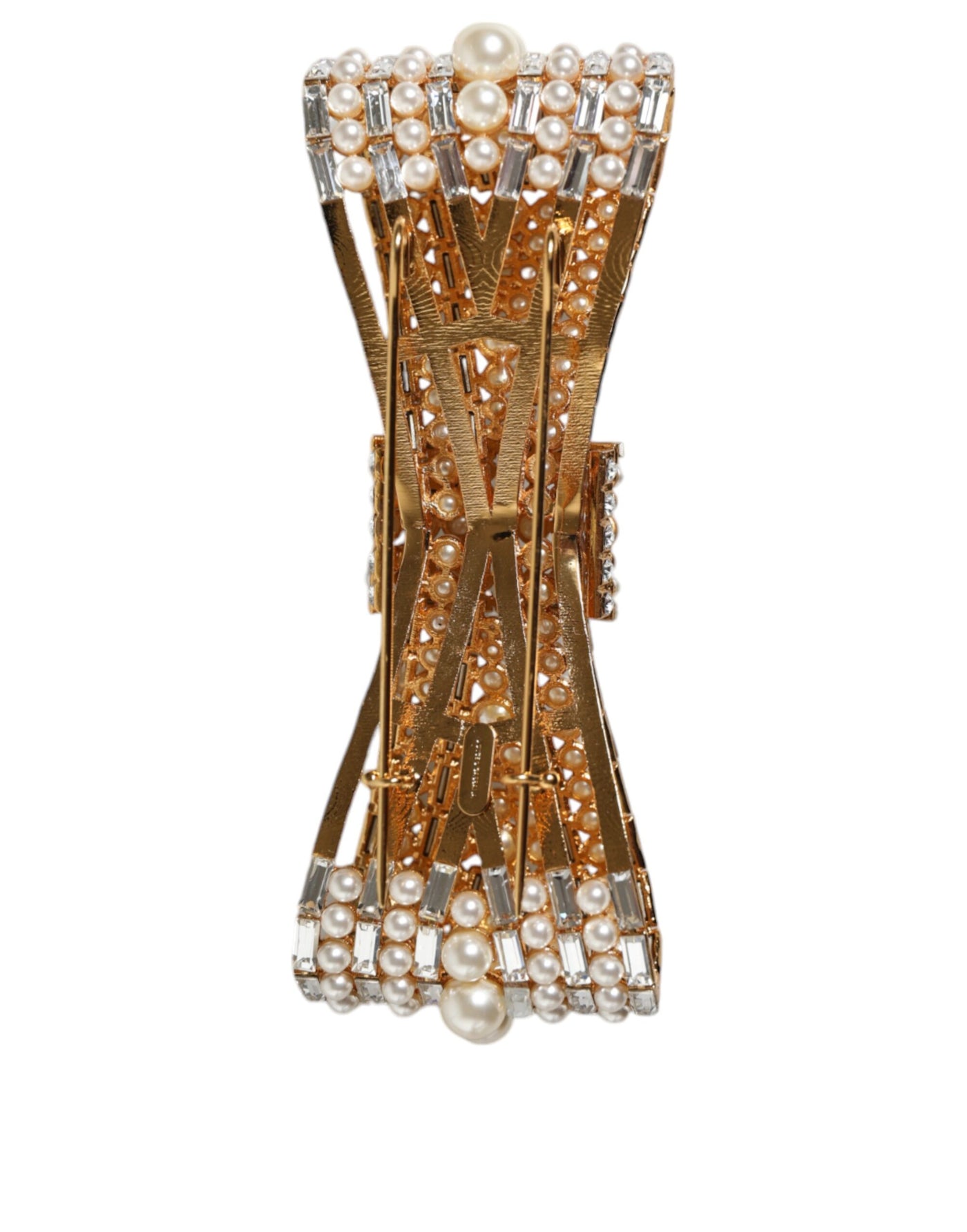 Dolce &amp; Gabbana Broche met vergulde messing strik en imitatieparels