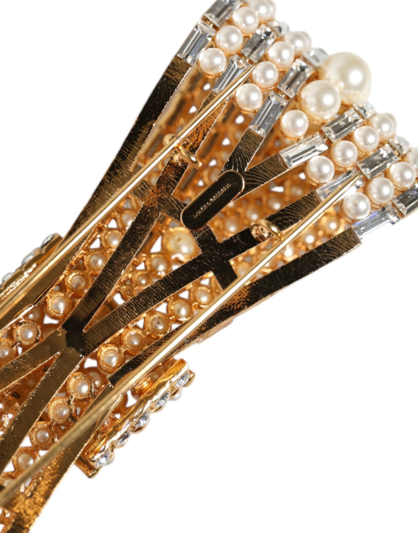 Dolce &amp; Gabbana Broche met vergulde messing strik en imitatieparels