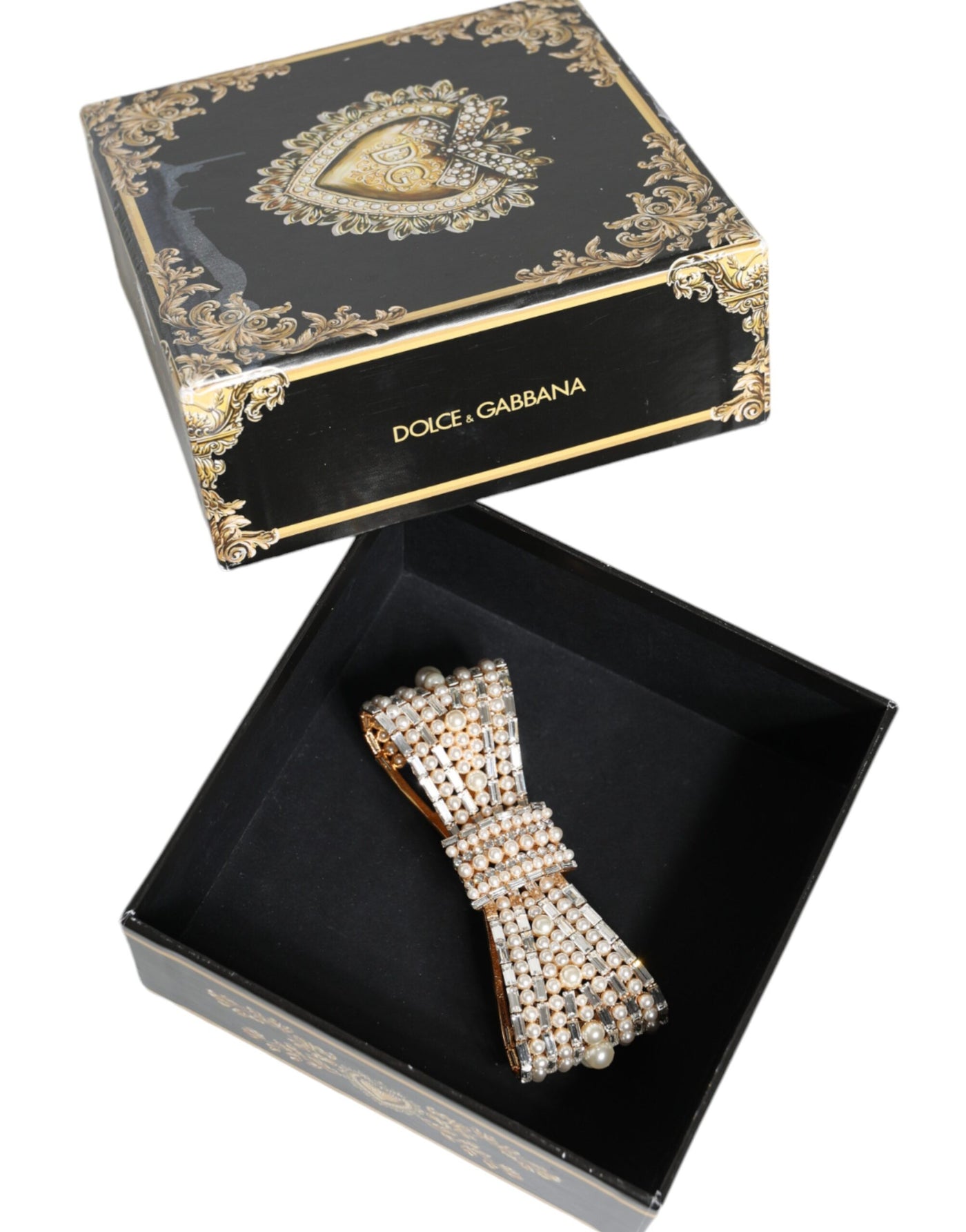 Dolce &amp; Gabbana Broche met vergulde messing strik en imitatieparels