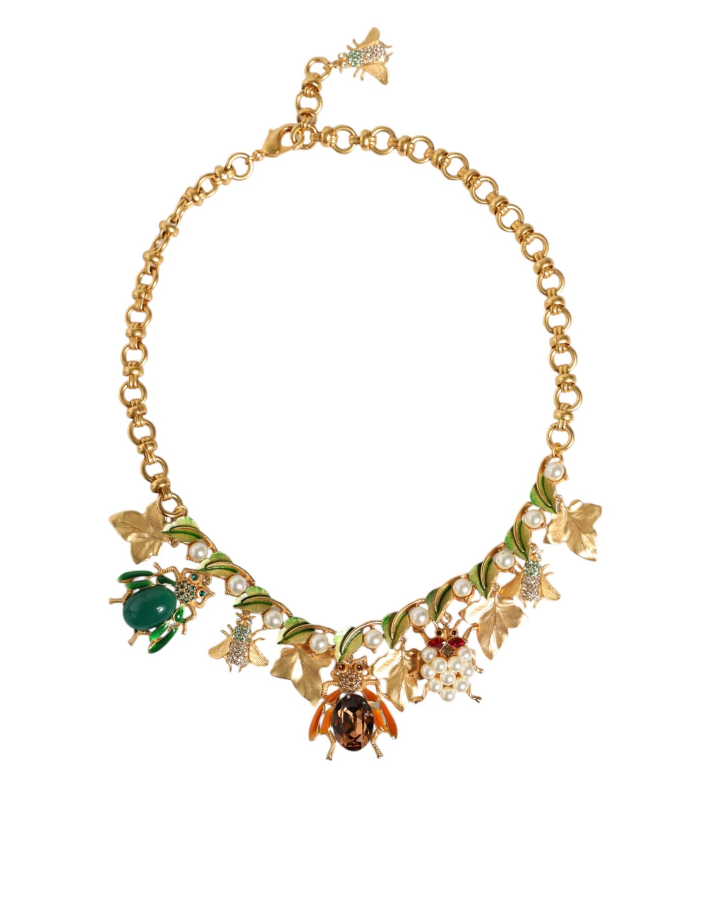 Dolce &amp; Gabbana Gouden Messing Kristallen Insectenhanger Statement Ketting