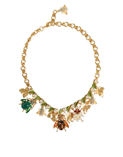 Dolce &amp; Gabbana Gouden Messing Kristallen Insectenhanger Statement Ketting