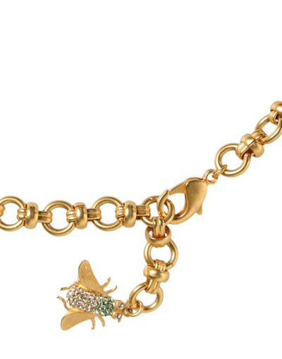 Dolce &amp; Gabbana Gouden Messing Kristallen Insectenhanger Statement Ketting