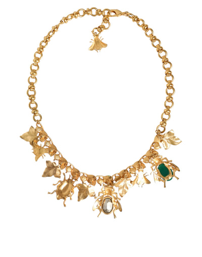 Dolce &amp; Gabbana Gouden Messing Kristallen Insectenhanger Statement Ketting