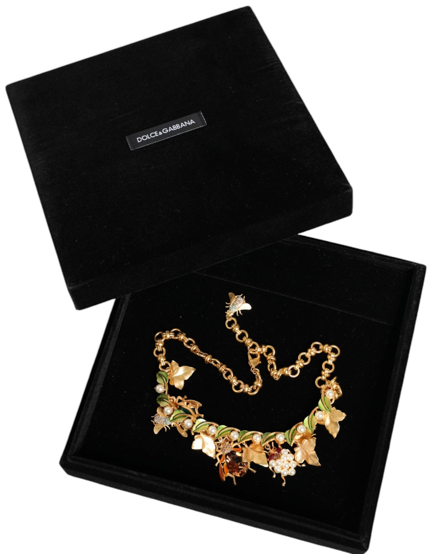 Dolce &amp; Gabbana Gouden Messing Kristallen Insectenhanger Statement Ketting