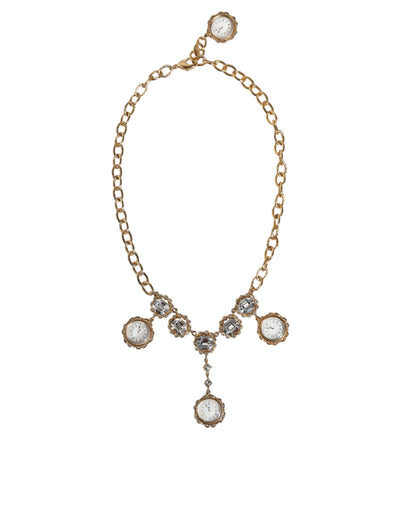 Dolce &amp; Gabbana Gouden Ketting Messing Kristallen Klok Statement Ketting