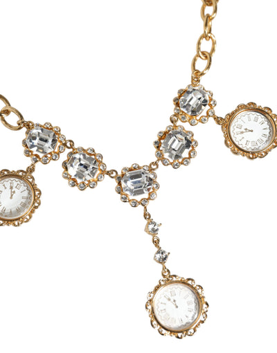 Dolce &amp; Gabbana Gouden Ketting Messing Kristallen Klok Statement Ketting