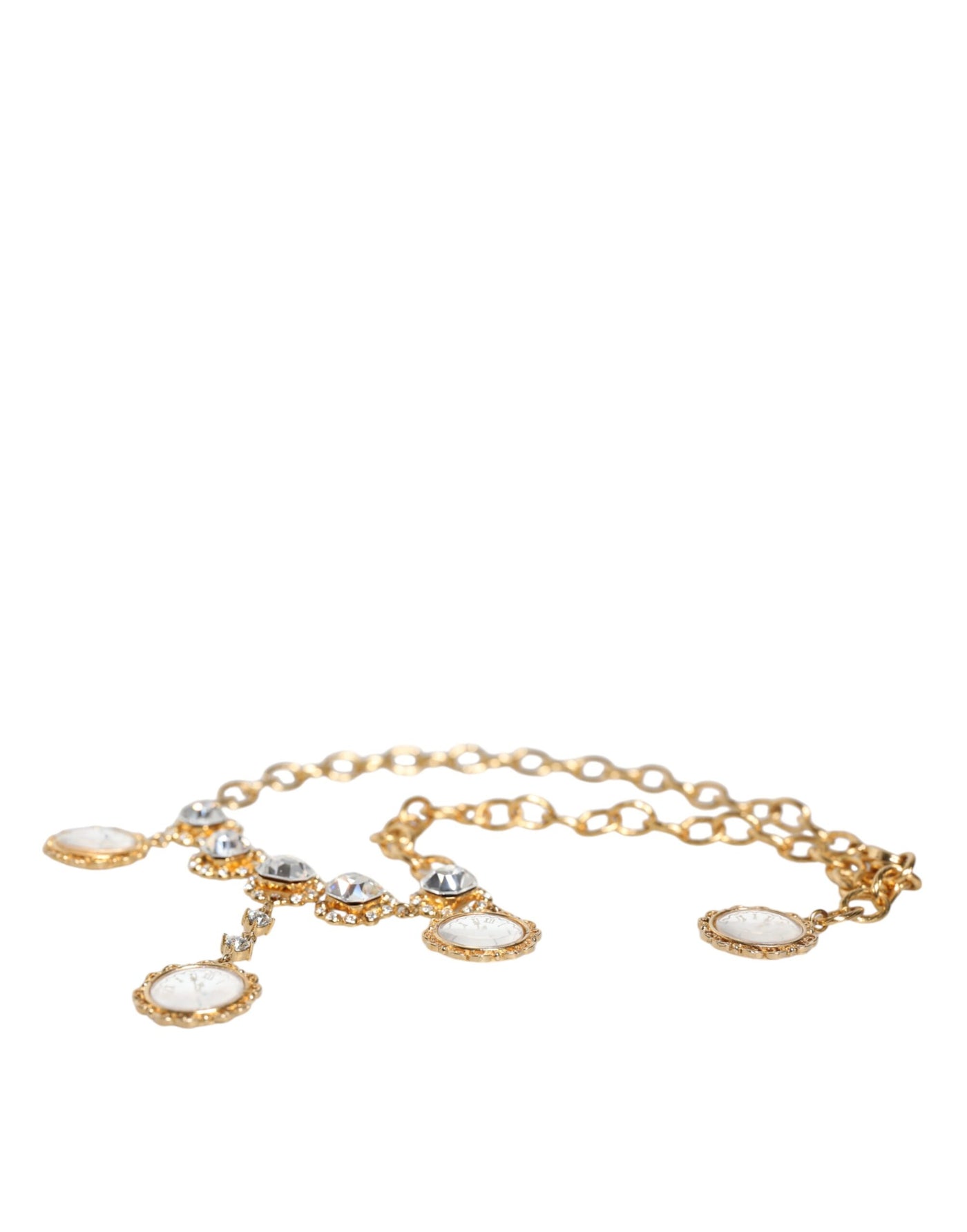 Dolce &amp; Gabbana Gouden Ketting Messing Kristallen Klok Statement Ketting
