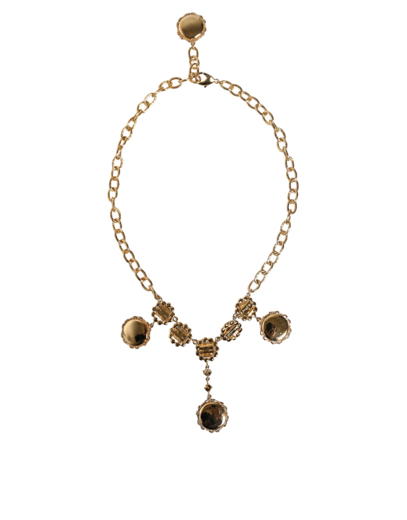 Dolce &amp; Gabbana Gouden Ketting Messing Kristallen Klok Statement Ketting