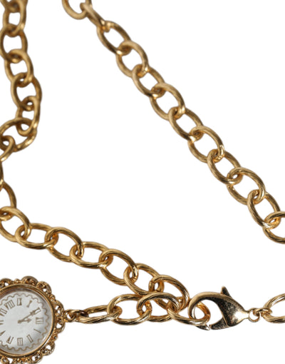 Dolce &amp; Gabbana Gouden Ketting Messing Kristallen Klok Statement Ketting