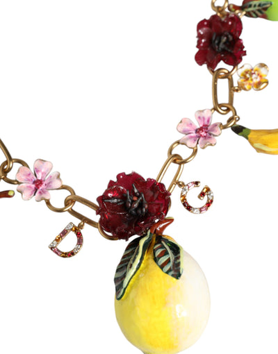 Dolce &amp; Gabbana Gouden Messing FRUIT Hangers Bloemen Kristal Logo Ketting