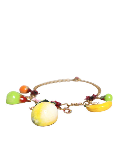 Dolce &amp; Gabbana Gouden Messing FRUIT Hangers Bloemen Kristal Logo Ketting