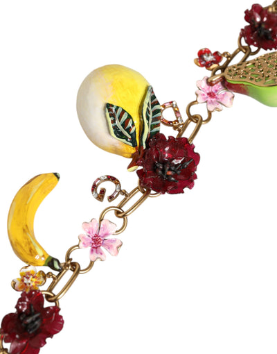 Dolce &amp; Gabbana Gouden Messing FRUIT Hangers Bloemen Kristal Logo Ketting