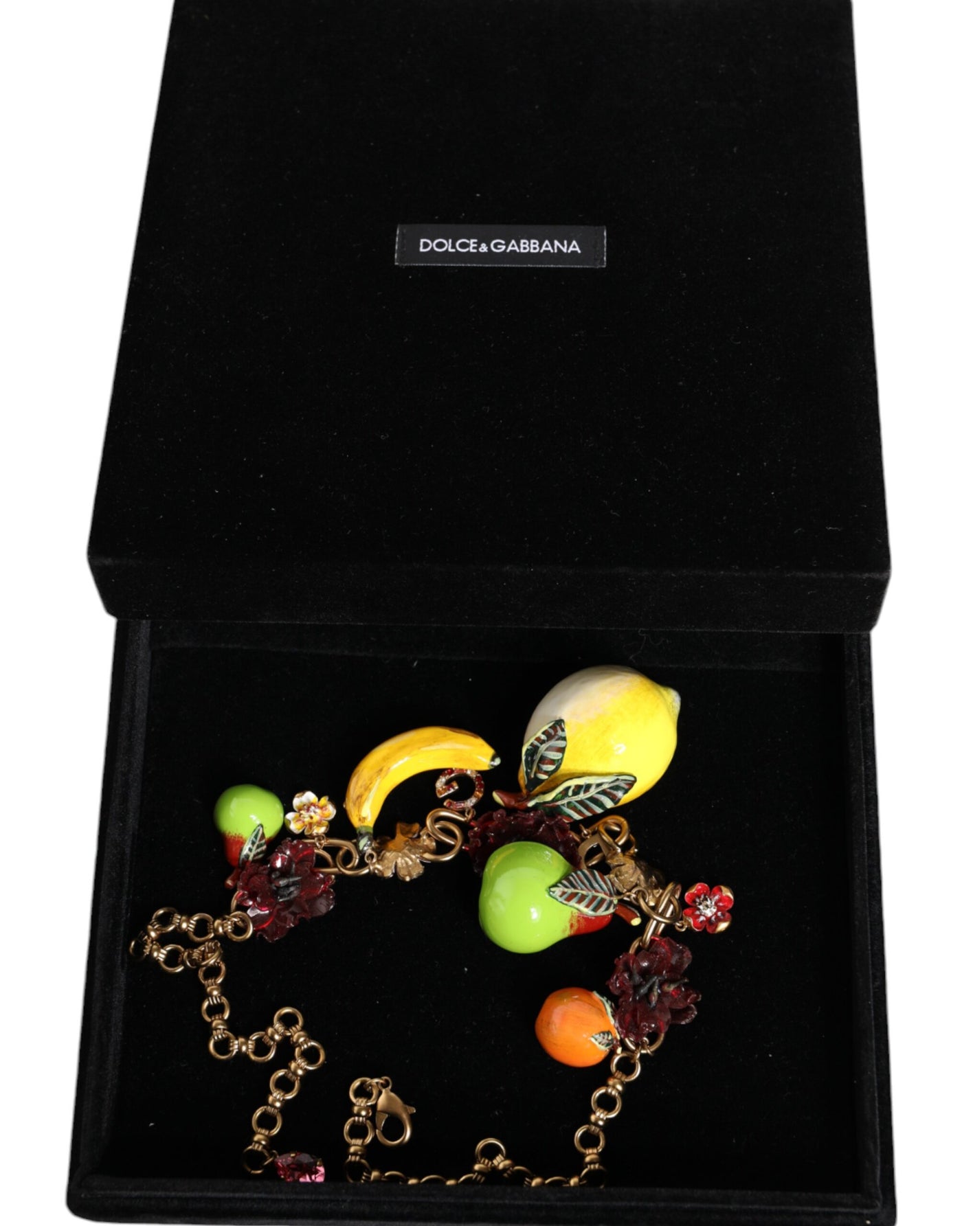 Dolce &amp; Gabbana Gouden Messing FRUIT Hangers Bloemen Kristal Logo Ketting